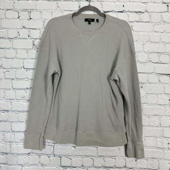 Theory Womens Easy Sweatshirt Easy Waffle Knit Top Size M Pima Cotton Ash Gray - Picture 4 of 14